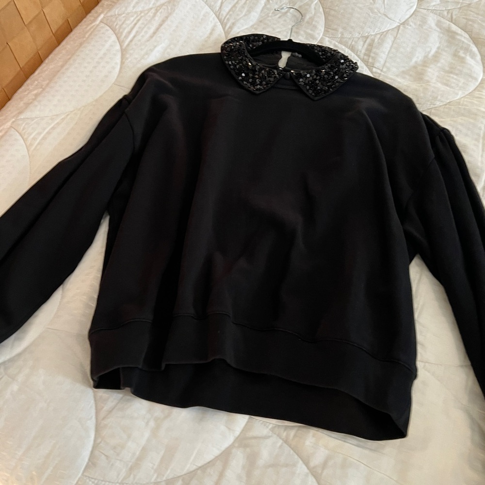 J. Crew Black Sweatshirt with Embellished Collar